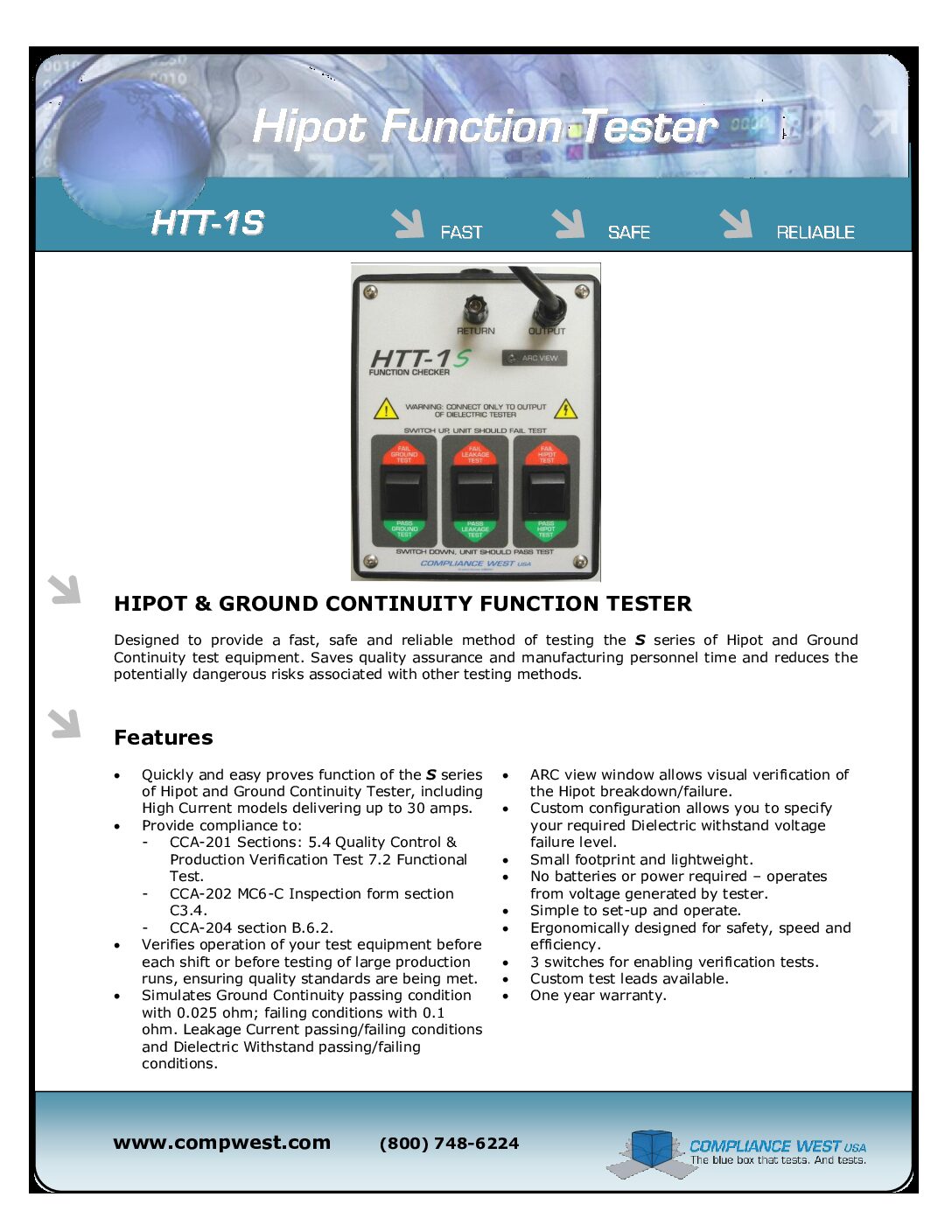 Hipot and Ground Continuity Function Tester Compliance West